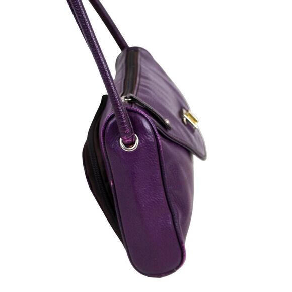 Tignanello PURPLE GENUINE LEATHER FLAP CROSSBODY ORGANIZER SHOULDER BAG HANDBAG - Picture 3 of 16
